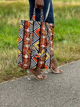 Load image into Gallery viewer, Shopper bag with African print - Orange bogolan - Reusable Shopping Bag made of cotton
