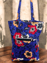 Charger l&#39;image dans la galerie, Shopper bag with African print - Blue Flowers - Reusable Cotton Tote Bag
