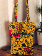 Load image into Gallery viewer, Shopper bag with African print - Yellow Flowers - Reusable Cotton Tote Bag
