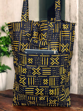 Load image into Gallery viewer, Shopper bag with African print - Black Yellow X Bogolan - Reusable Cotton Tote Bag
