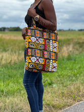 Load image into Gallery viewer, Shopper bag with African print - Yellow / red bogolan - Reusable Shopping Bag made of cotton
