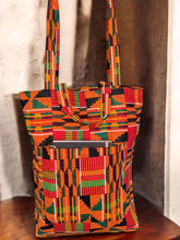 Load image into Gallery viewer, Shopper bag with African print - Orange Kente - Reusable Cotton Tote Bag
