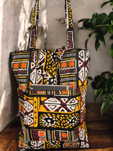 Afbeelding in Gallery-weergave laden, Shopper bag with African print - Yellow Bogolan - Reusable Cotton Tote Bag
