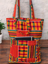 Lade das Bild in den Galerie-Viewer, Shopper bag with African print - Orange Green Kente - Reusable Cotton Tote Bag
