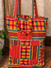 Lade das Bild in den Galerie-Viewer, Shopper bag with African print - Orange Green Kente - Reusable Cotton Tote Bag
