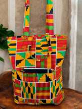 Load image into Gallery viewer, Shopper bag with African print - Yellow Green Kente - Reusable Cotton Tote Bag
