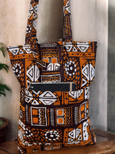 Load image into Gallery viewer, Shopper bag with African print - Brown Bogolan - Reusable Cotton Tote Bag
