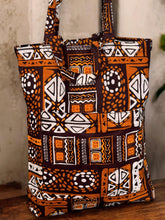 Load image into Gallery viewer, Shopper bag with African print - Brown Bogolan - Reusable Cotton Tote Bag
