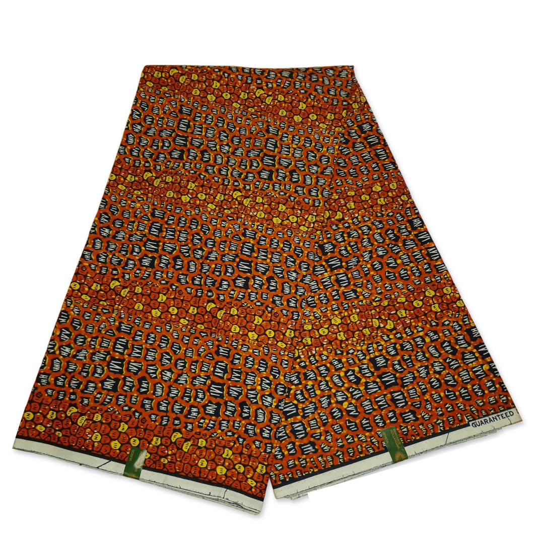 6 Yards - Tissu imprimé VLISCO Hollandais Wax - Orange foncé / léopard marron