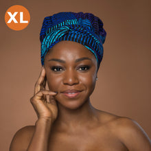 Lade das Bild in den Galerie-Viewer, XL Easy headwrap - Satin lined hair bonnet - Blue Turquoise Concentric Circle Design
