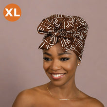 Load image into Gallery viewer, XL Easy headwrap - Satin lined hair bonnet - Brown x Bogolan
