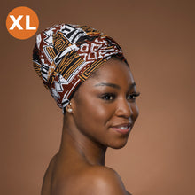 Afbeelding in Gallery-weergave laden, XL Easy headwrap - Satin lined hair bonnet - Brown Bogolan Mosaic
