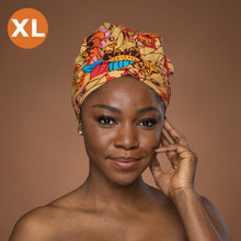 Afbeelding in Gallery-weergave laden, XL Easy headwrap - Satin lined hair bonnet - Beige Orange Botanical Flow
