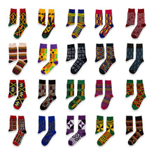 Load image into Gallery viewer, 5 pairs - African socks / Afro socks / African print socks - Green Yellow Kente
