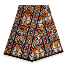 Charger l&#39;image dans la galerie, Casquette visière de soleil en tissu africain - Symboles Bogolan rouges et orange
