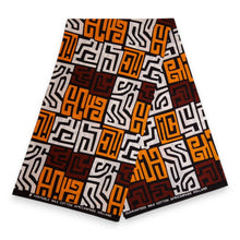 Charger l&#39;image dans la galerie, Casquette visière solaire en tissu africain - Marron et jaune-orange Kuba Blocks Congo
