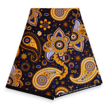 Charger l&#39;image dans la galerie, Chapeau bob / Chapeau de pêcheur avec imprimé africain - Bleu marine Jaune Paisley - Tailles enfants et adultes (Unisexe)
