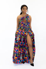 Lade das Bild in den Galerie-Viewer, Mehrfarbiges Kente-/Lila-Infinity-Multiway-Maxikleid mit afrikanischem Print
