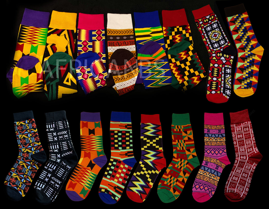 Mélange de 16 paires différentes - Chaussettes africaines / Chaussettes Afro / Stocks Kente - Tous les 16 styles