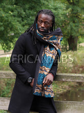 Afbeelding in Gallery-weergave laden, Afrikaanse print Wintersjaal voor volwassenen Unisex - Blauw / Mosterd klassiek
