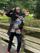 Charger l&#39;image dans la galerie, African print Winter scarf for Adults Unisex - Blue / Mustard classic
