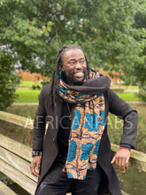Charger l&#39;image dans la galerie, African print Winter scarf for Adults Unisex - Blue / Mustard classic
