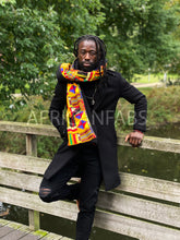 Load image into Gallery viewer, African print Winter scarf for Adults Unisex - Yellow Multicolor kente
