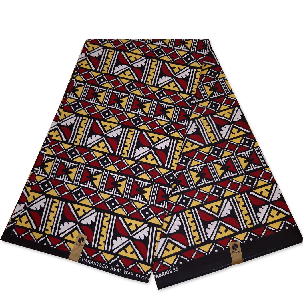 6 Yards - Maroon Bogolan / Mud cloth - African print fabric / cloth (Traditional Mali)