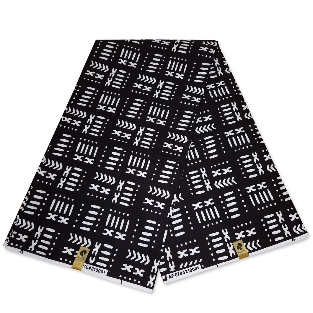 6 Yards - African Black / White BOGOLAN / MUD CLOTH print fabric / cloth (Traditional Mali)