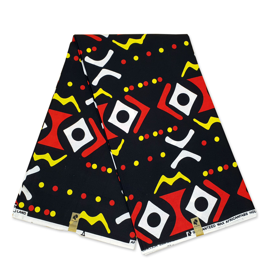 6 Yards - Africain Noir / Rouge / Jaune BOGOLAN / MUD CLOTH tissu imprimé / tissu
