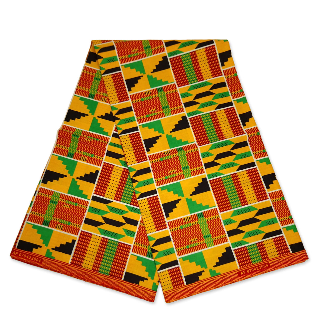 6 Yards - African Green Yellow Kente print fabric KENTE Ghana wax cloth AF-4005 - 100% Cotton