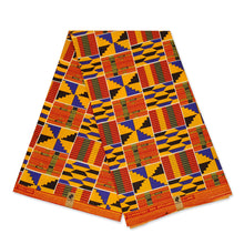 Load image into Gallery viewer, 6 Yards - African Blue Yellow Kente print fabric KENTE Ghana wax cloth AF-4006 - 100% Cotton

