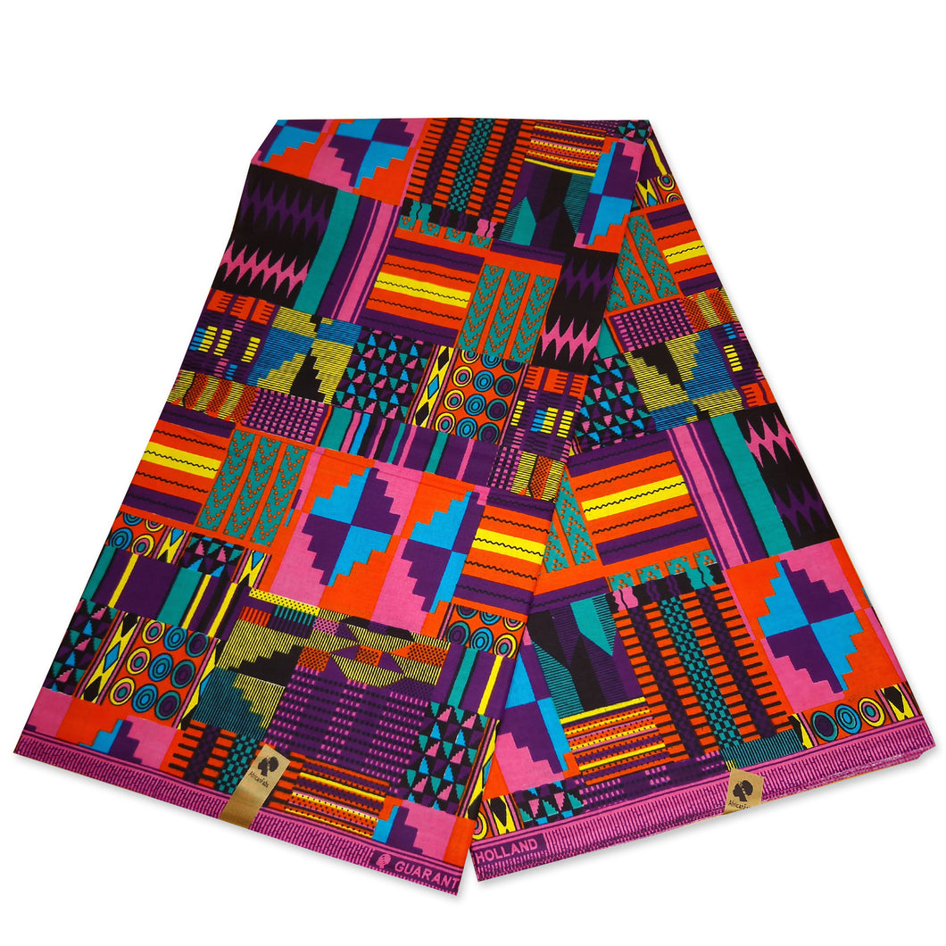6 Yards - African Purple / Pink kente print fabric KENTE Ghana wax cloth AF-4010 - 100% Cotton