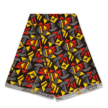 Load image into Gallery viewer, 6 Yards - African print fabric - Black / Red / Yellow Triangles
