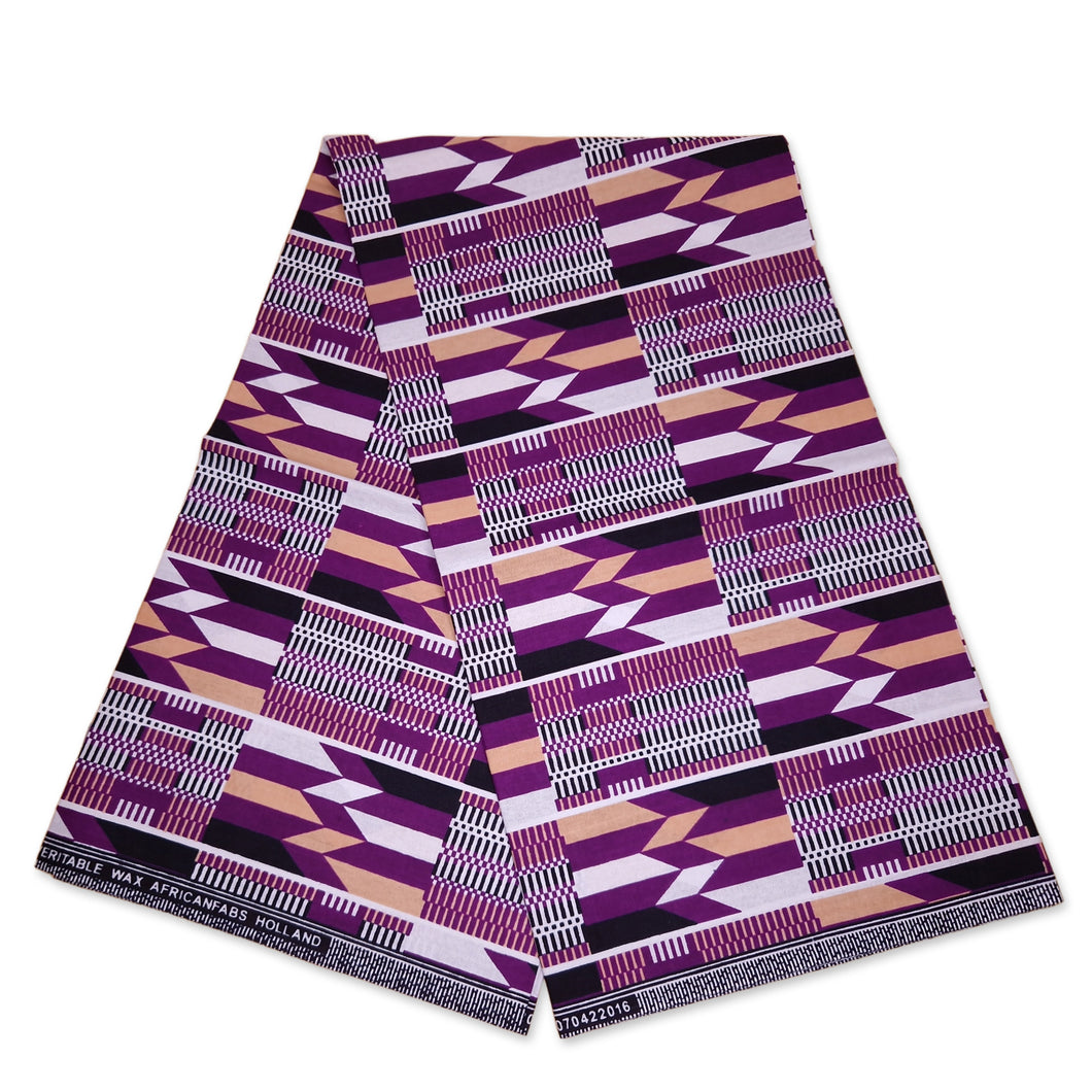 6 Yards - African Purple kente print fabric KENTE Ghana wax cloth AF-4026 - 100% Cotton