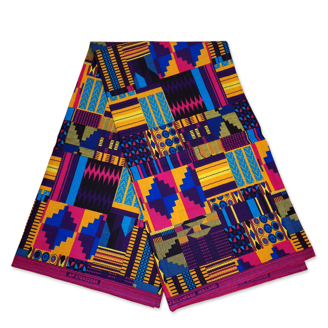 6 Yards - African Multicolor kente print fabric KENTE Ghana wax cloth AF-4034 - 100% Cotton