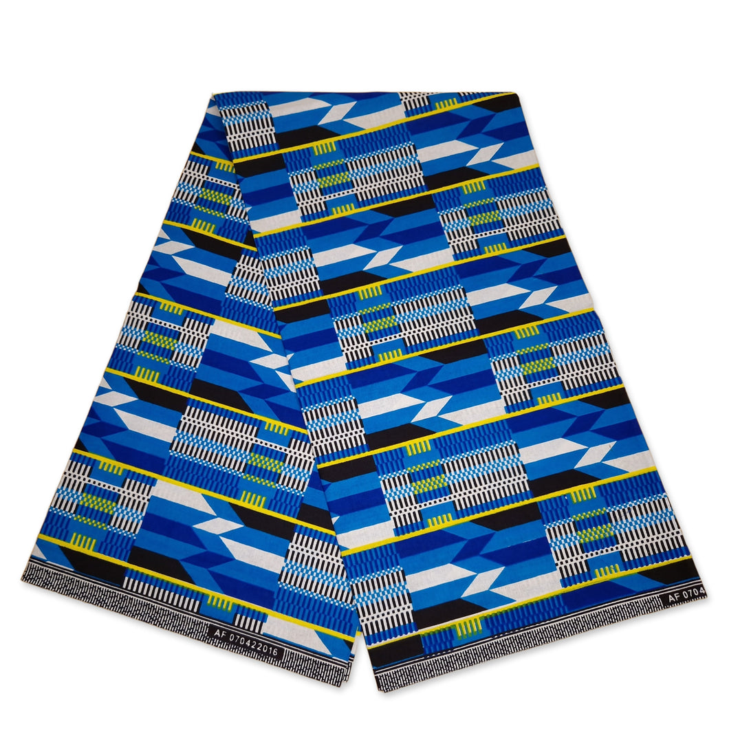 6 Yards - African Blue / White kente print fabric KENTE Ghana wax cloth AF-4037 - 100% Cotton