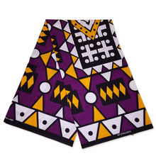 Charger l&#39;image dans la galerie, 6 Yards - Tissu imprimé africain - Violet Jaune Samakaka / Samacaca (Angola) - 100% coton
