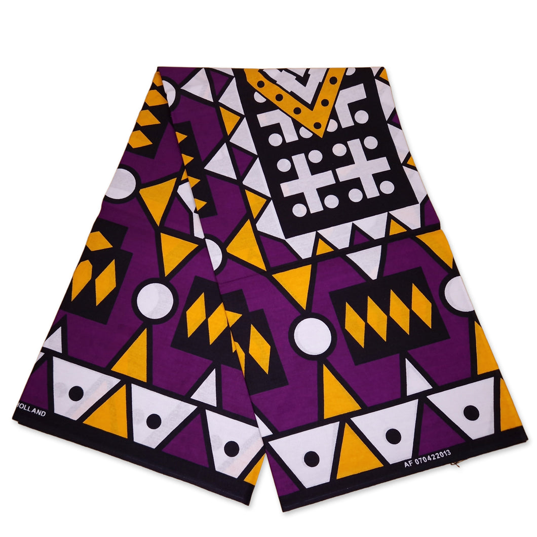 6 Yards - Tissu imprimé africain - Violet Jaune Samakaka / Samacaca (Angola) - 100% coton
