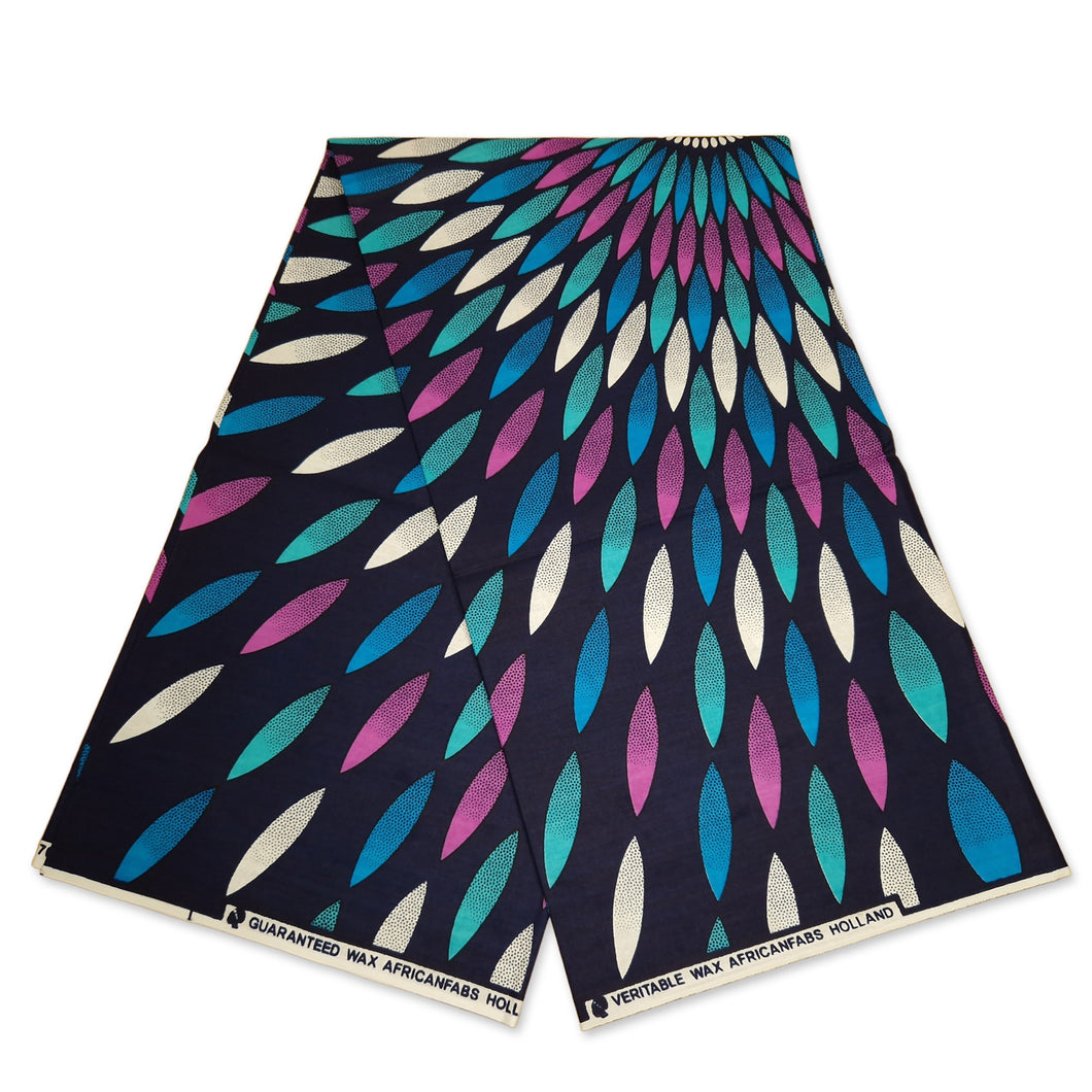 6 Yards - African print fabric - Blue / pink sunburst - 100% cotton