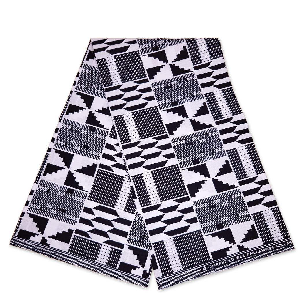 6 Yards - Tissu imprimé africain noir et blanc Kente KENTE Ghana tissu wax AF-4043 - 100% coton