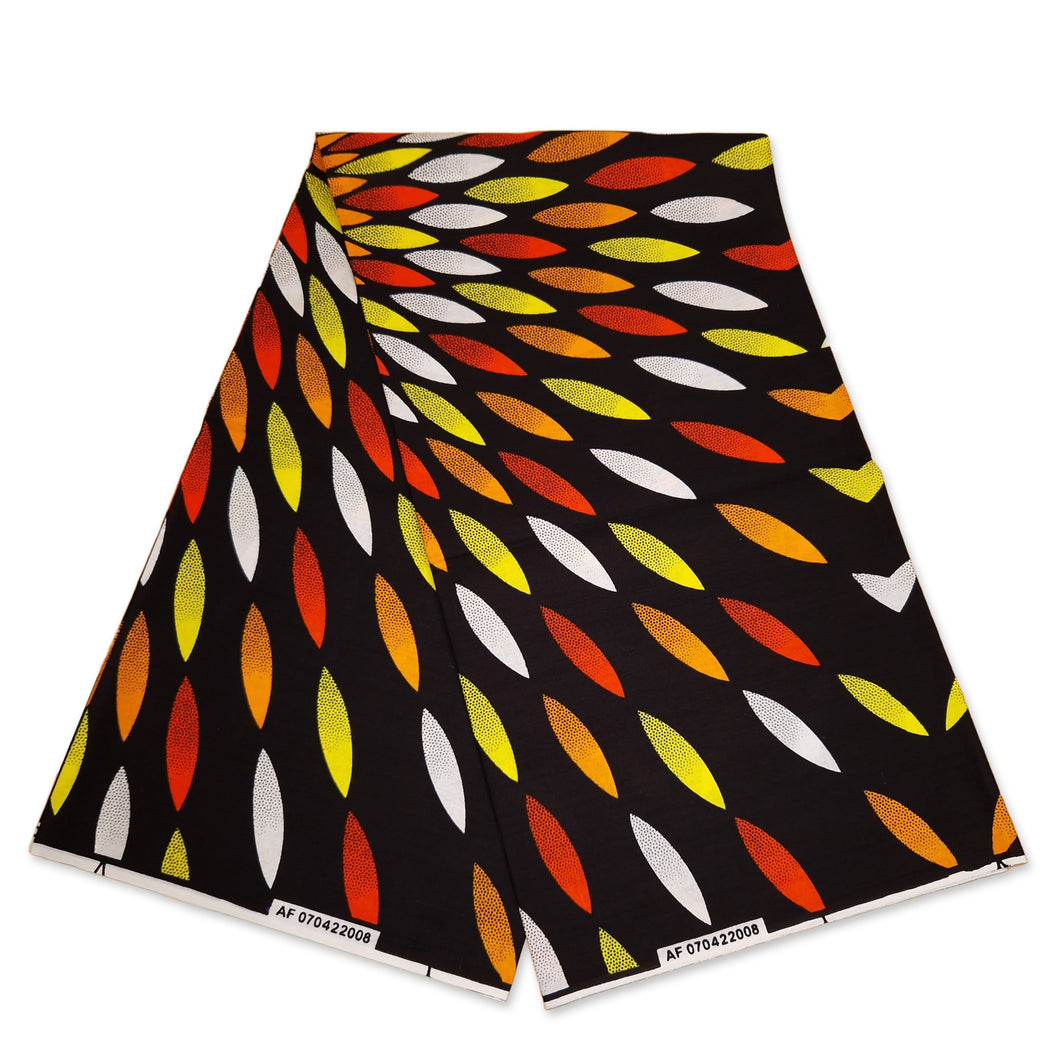 6 Yards - African print fabric - Black / yellow sunburst - 100% cotton