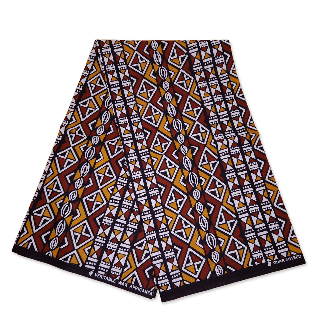 6 Yards - Mustard / White Bogolan / Mud cloth - African print fabric / cloth (Traditional Mali)