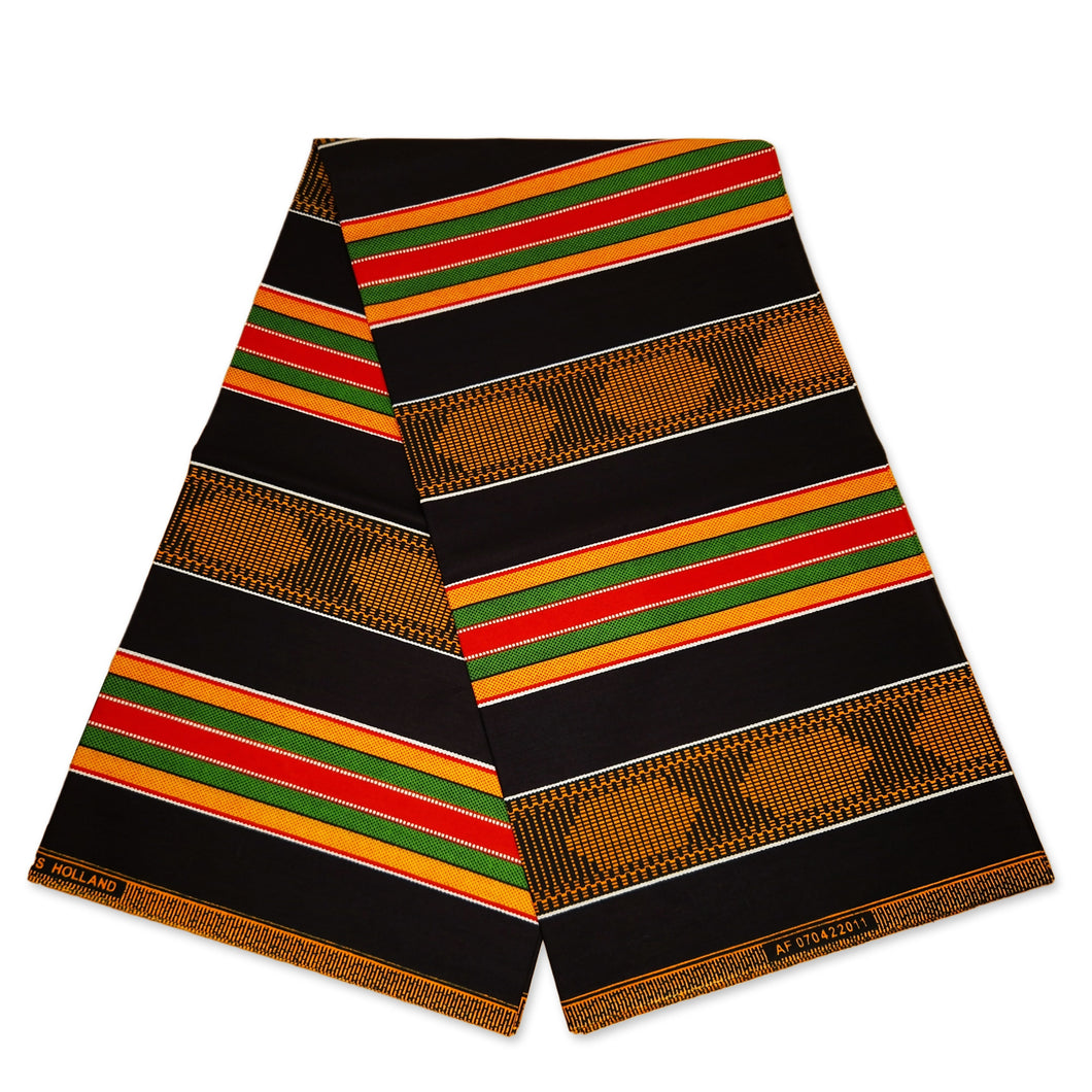 6 Yards - African Black / Pan African kente print fabric KENTE Ghana wax cloth AF-4046 - 100% Cotton