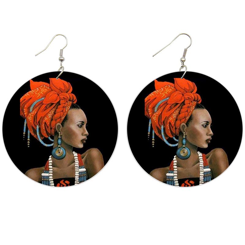 Boucles d'oreilles africaines en bois noir | Dame africaine