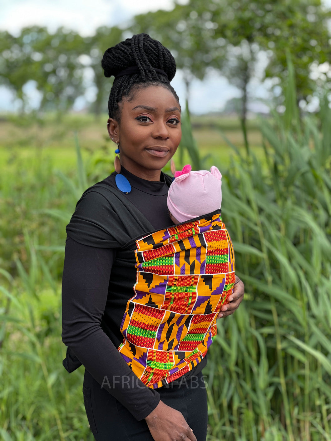 Porte-bébé imprimé africain / Porte-bébé / écharpe de portage - Violet / kente orange