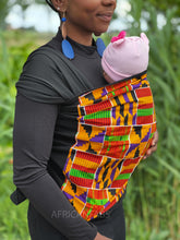 Charger l&#39;image dans la galerie, Porte-bébé imprimé africain / Porte-bébé / écharpe de portage - Violet / kente orange
