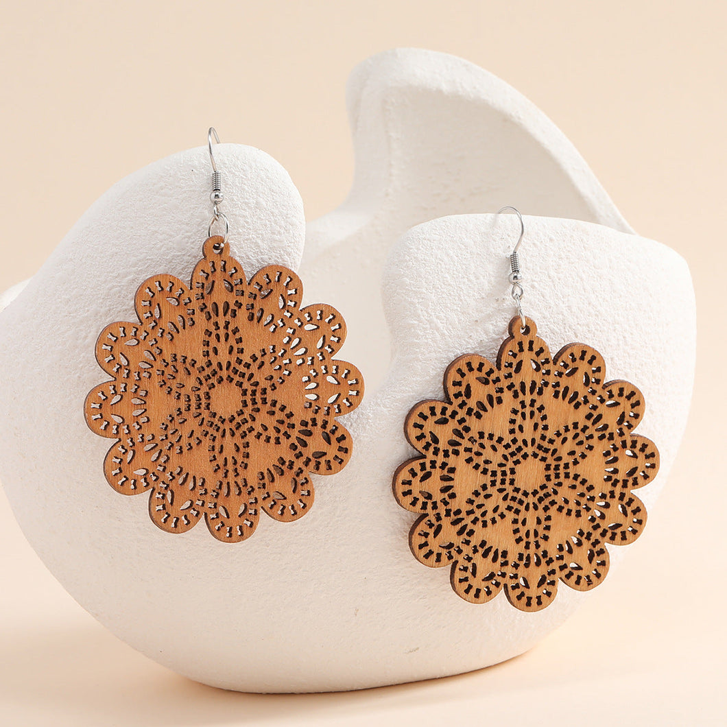 African Print Earrings | Brown flower wooden earrings