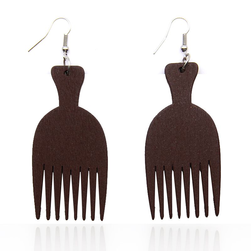 African Print Earrings | Brown comb wooden earrings