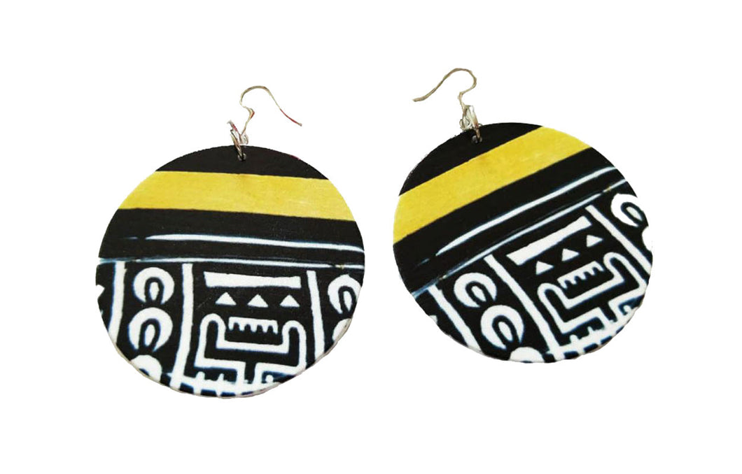 Boucles d'oreilles inspirées de l'Afrique | Tribal noir/jaune